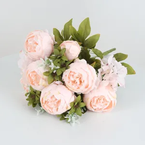 Artificial Peony Bouquet Silk Fabric Plastic Faux Peony Flowers For Wedding Home Hotel Table Decoration Realistic Floral Arrangement