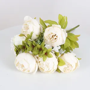 13-Head Artificial Peony Bouquet Silk Fake Flowers for Home Wedding Party Hotel Decor