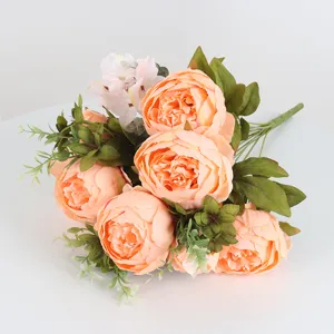 Artificial peony bouquet, 13 heads silk flowers for home wedding decoration.