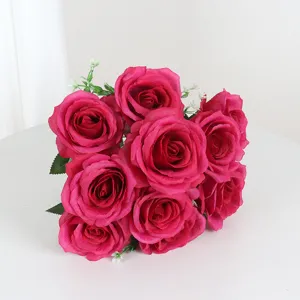 Close-up detail of the 10-head artificial silk rose bouquet showing rich petals and vibrant color.