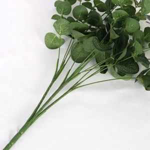 Ramo de planta falsa de hojas de dinero de eucalipto artificial para decoración del hogar