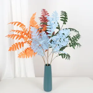 Artificial cypress leaf branches colorful fake flowers set with vase for wedding home decor