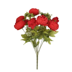 Artificial red peony flower bouquet silk floral arrangement for wedding home party decor