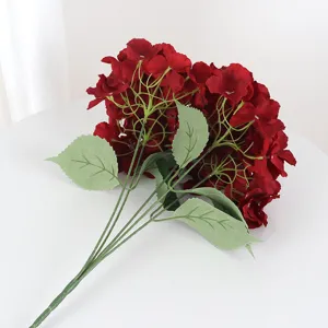 Leuchtend rote künstliche Hortensie mit 5 Köpfen für Hochzeit und Heimdekoration
