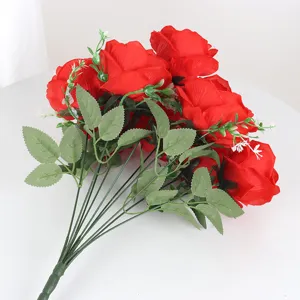 10-head artificial french rose bouquet fake silk flowers for wedding party romantic decor