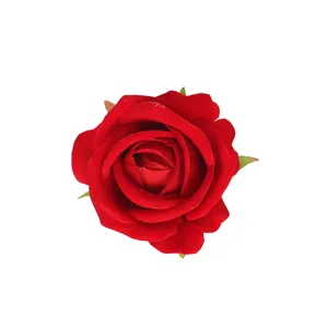 Tête de rose en velours artificiel rouge pour déco mariage gâteau fête artisanat 7cm