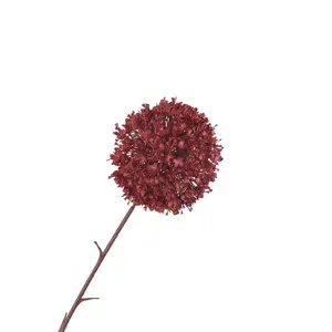 Enkele tak donkerrode kunstmatige alliumbloem voor huwelijksdecoratie en huiselijke podiumbloemstyling.