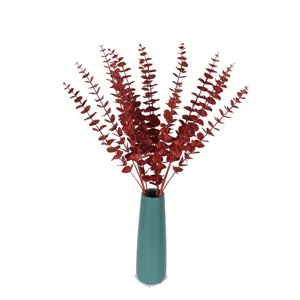 Artificial eucalyptus branches with green vase for home wedding party decoration fake plants