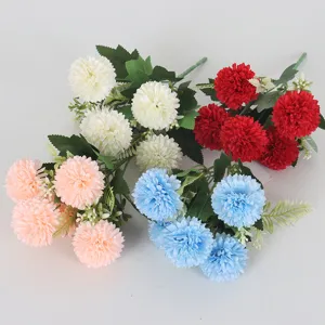 Bouquet de Chrysanthèmes Artificiels Fausses Fleurs de Pissenlit en Soie Têtes Bouquet Arrangements Floraux Pour Maison Salon Jardin Décor de Mariage