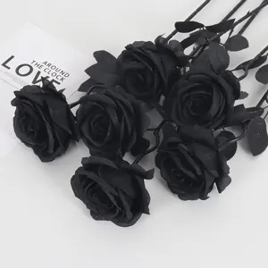 Rosas Negras Artificiales Góticas Para Decoración De Fiestas De Halloween Flor De Seda Sintética Realista Rosas Falsas De Tallo Largo