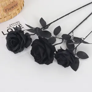 Rosas negras artificiales de estilo gótico para decoración de Halloween y flores