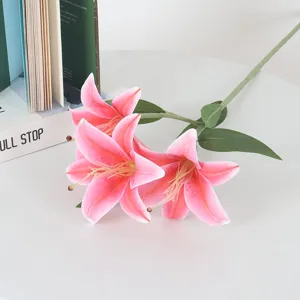 3-Head Artificial Lily Flower Simulation Fake Floral Arrangement Home Wedding Decor Ornament
