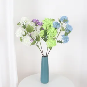 Realistic Artificial Hydrangea Silk Flower 5 Heads Snowball Hydrangea Arrangement Stem For Home Wedding Party Hotel Floral Decor