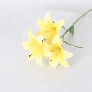 Artificial 3-head lily flower branch for home decor, wedding arrangement, realistic faux floral.
