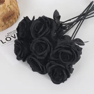 Ramo de rosas negras artificiales góticas para decoración de Halloween y arreglos florales