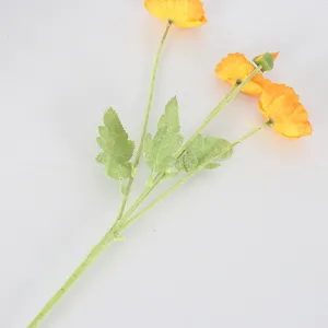 Artificial poppy flower bouquet, flocked fake flowers for home and wedding decor.