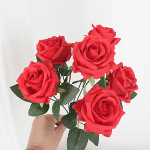 Bouquet di 6 rose di montagna artificiali rosse per matrimoni e decorazioni casa