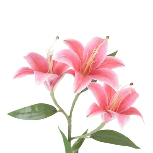 Artificial 3-head pink lily flower for home decor wedding floral arrangement ornament