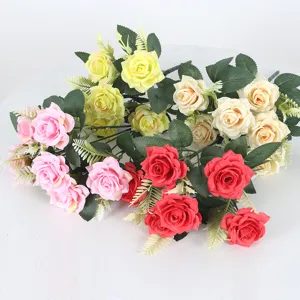 Mazzo di rose artificiali 6 teste fiori finti per la decorazione della tavola della cucina