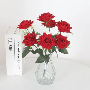 7 Teste Artificiali Velluto Rosa Bouquet di Fiori Finti Rose Decorazione Casa