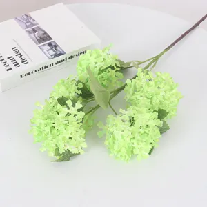 5-Head Artificial Green Hydrangea Flower Branch Main View for Wedding Home Table Decor