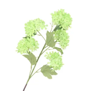 Artificial green hydrangea flower branch with five heads, perfect for home and wedding decor.