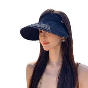 Κομψό ριγέ καπέλο ηλίου navy blue για γυναίκες, αναδιπλούμενο καλοκαιρινό καπέλο.