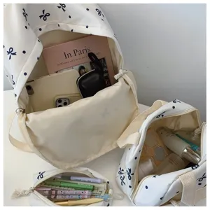 Conjunto de 3 mochilas con bonito diseño de lazos para mujeres, bolso escolar casual y de viaje.
