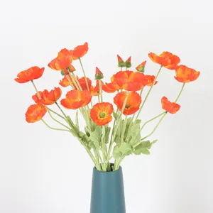 Artificial poppy flowers bouquet faux orange poppies for home wedding party decoration