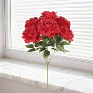 Nordic Silk Fabric Artificial Rose Bouquet Light Luxury Real Touch Fake Flowers For Wedding Celebration Home Room Floral Decoration