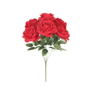 Red artificial rose bouquet 7 heads fake flowers for wedding home decor party arrangement
