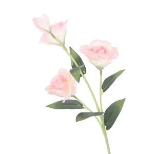 Single stem of 4-head artificial pink Lisianthus flower spray for home decor decoration