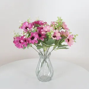 Artificial Daisy Flower Bouquet Twelve Heads Faux Silk Chrysanthemum Bush For Outdoor Garden Table Centerpiece Home Wedding Party Decoration