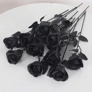 Gotische Zwarte Magie Kunstmatige Roos Enkele Steel Zijden Doek Bloem Voor Halloween Feest Decoratie Donkere Mystery Roos Huis Decoratie