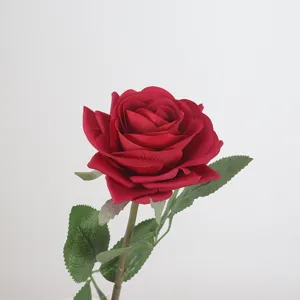 High-end realistic red artificial rose flower with green stem for home and hotel decoration