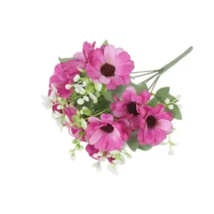 Artificial daisy bouquet fake flowers pink floral arrangement home garden decor 12 heads