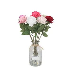 Moist roses artificial flower bouquet with multi-color petals in clear glass vase