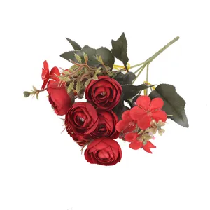 Bouquet di fiori di camelia artificiali rossi piccolo mazzo matrimonio festa decorazione casa
