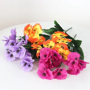 Artificial Pansy Flower Bouquet Silk Cloth Plastic Faux Flowers For Home Hotel Wedding Garden Decoration Multicolor