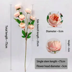 Pivoine artificielle réaliste à 6 têtes pour décor de mariage, fleurs roses de 75 cm