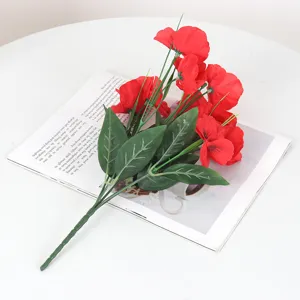 Lifelike red artificial pansy flower bouquet for home and garden decoration