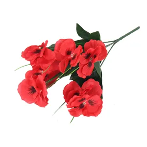 Vibrant red artificial pansy flower bouquet for home and outdoor garden decoration.