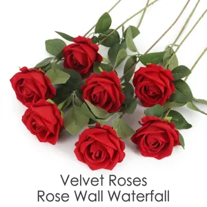 Rosa Artificial Realista de Tela de Seda de Tallo Único Textura de Terciopelo para Boda San Valentín Decoración del Hogar
