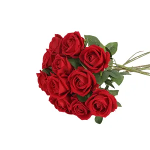 Ramo de rosas rojas de terciopelo artificial para decoración de bodas y regalos de San Valentín
