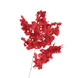 Red artificial flower branch for wedding party hotel ceiling decoration and floral arrangement setup.