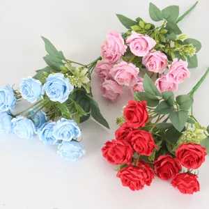 Bouquet di Rose Artificiali in Tessuto di Seta Rosa Diamante per Decorazione Casa Hotel Centro Commerciale Composizione Floreale Finta