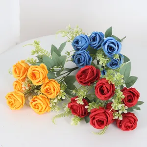 European Style Artificial Rose Bouquet Silk Flower Sweetheart Fake Rose Bunch For Home Hotel Wedding Outdoor Table Decor