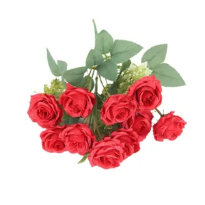 Mazzo di rose rosse artificiali 10 teste fiori finti per decorazione di casa e hotel