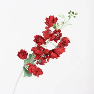 Artificial red flower branch silk floral decoration for home wedding party decor and floral arrangement.