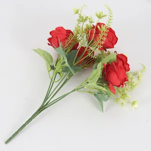 Artificial rose flower bouquet simulation red floral bunch for home decor wedding party